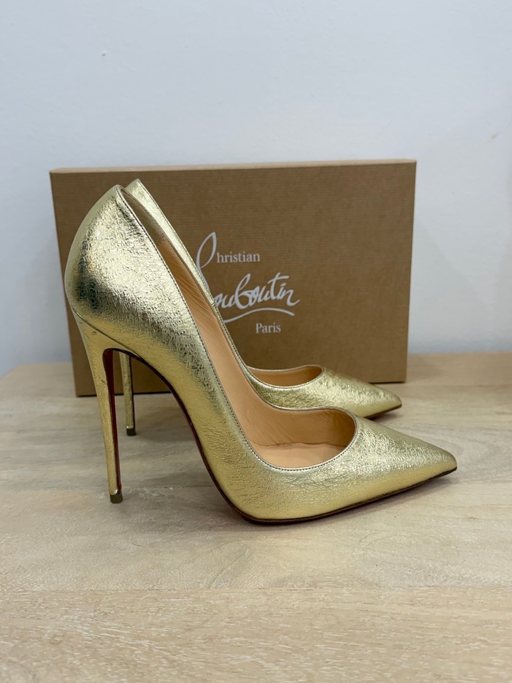 Christian Louboutin Metallic Gold Pointed Toe Stiletto Pumps 39 (fits like 8 1/2